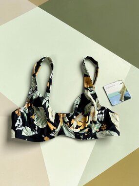SUNSEEKER Australia Floral Black Bikini Top Size 36B NEW NWT
